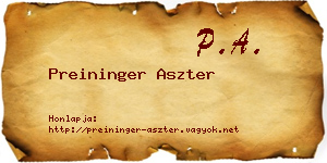 Preininger Aszter névjegykártya